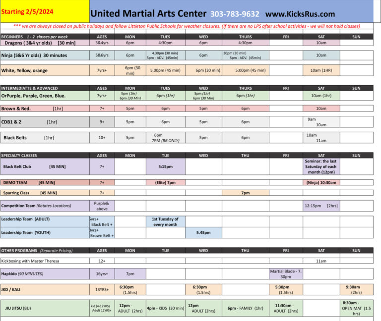 UMAC Schedule